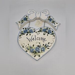 Vintage Blue Floral Welcome‎ Sign Wall Art